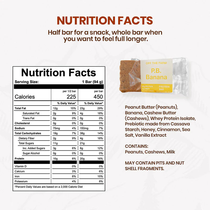 Off The Farm Peanut Butter Banana Protein Bar 12ct - swiig
