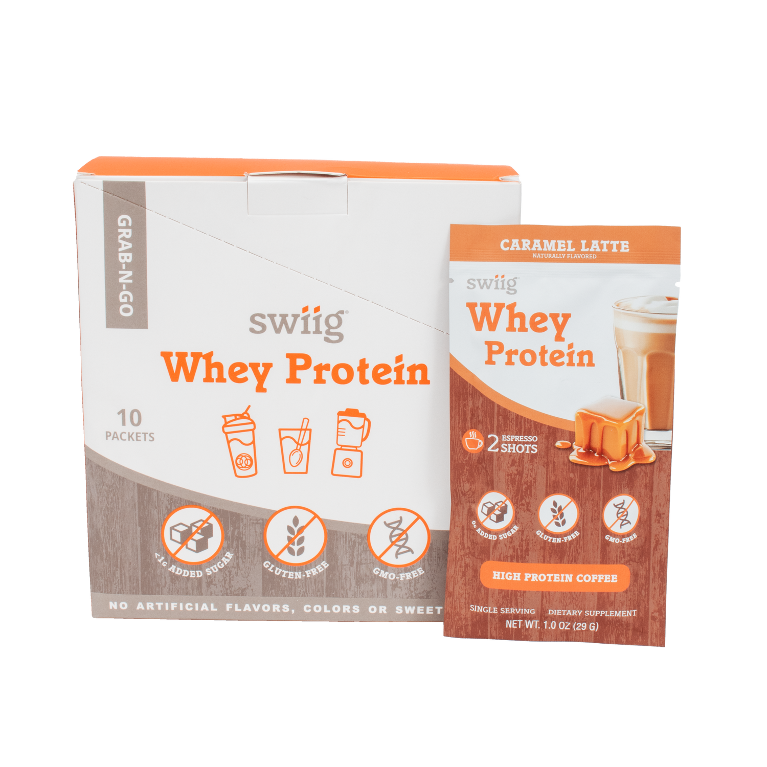 swiig Whey Protein packaging on a white background
