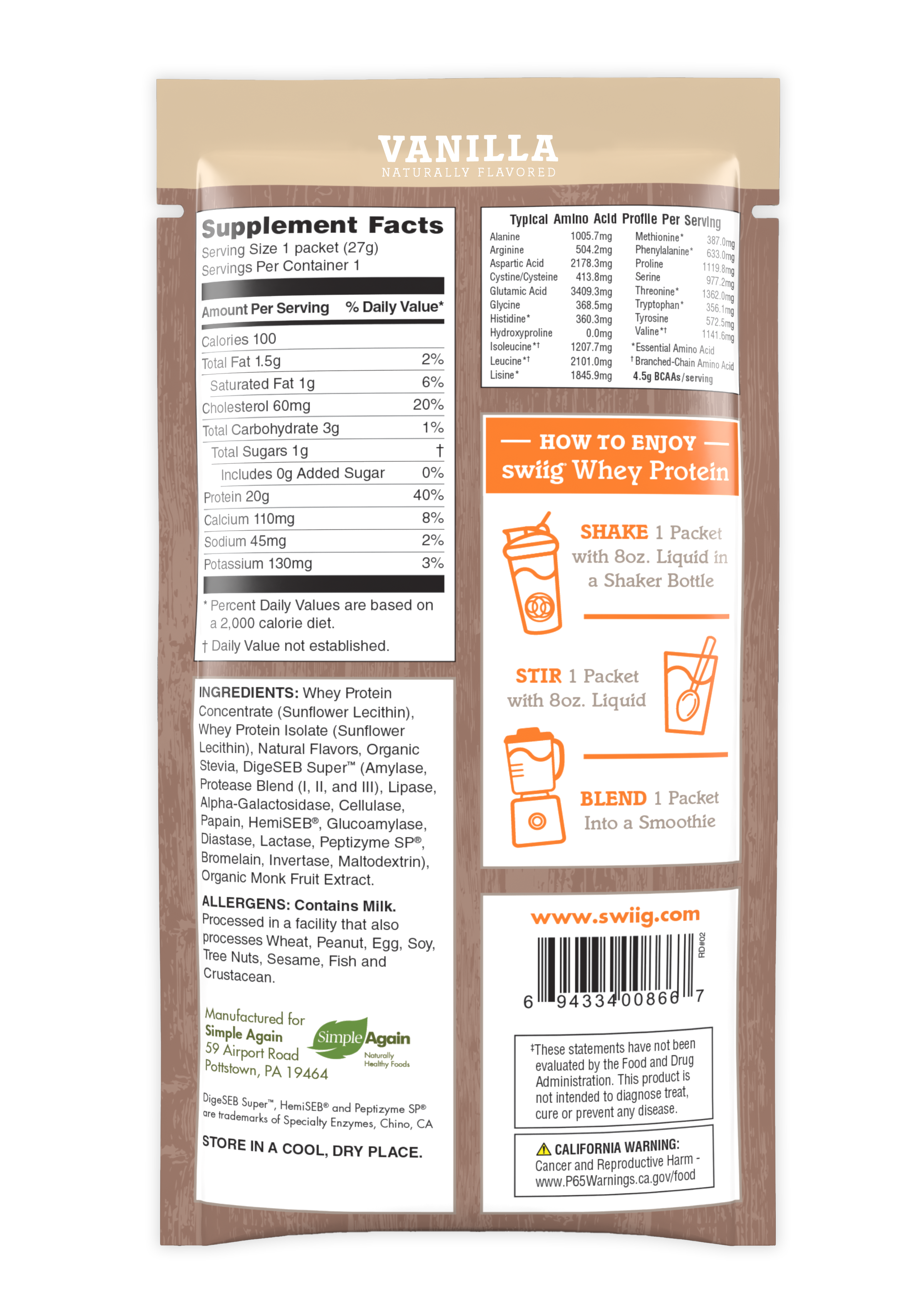 *swiig Single Serve Whey Vanilla 10pk