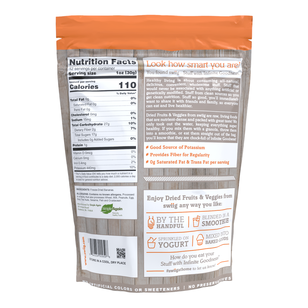 Freeze-Dried Bananas - 13.1 oz bag - swiig