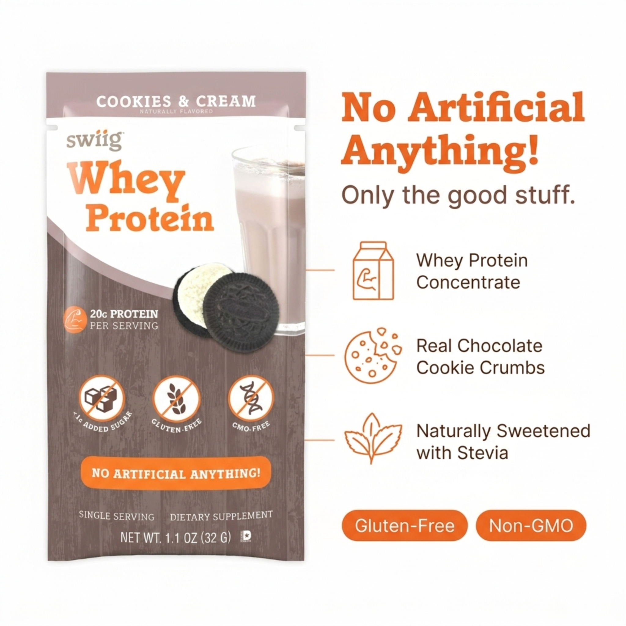 swiig Single Serve Whey Cookies & Cream 10pk - swiig
