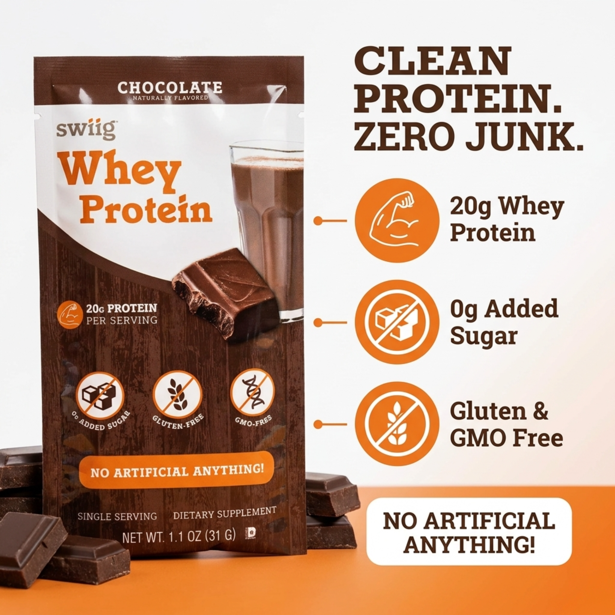 swiig Single Serve Whey Chocolate 10pk - swiig
