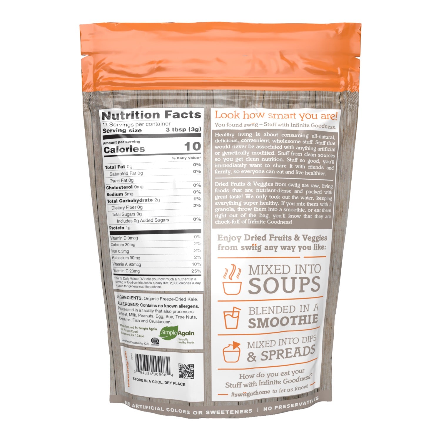 Organic Freeze-Dried, Chopped Kale - 1.8oz - swiig