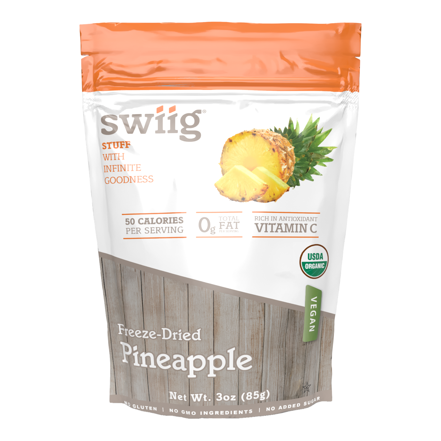 Organic Freeze-Dried Pineapple - 3oz Bag - swiig