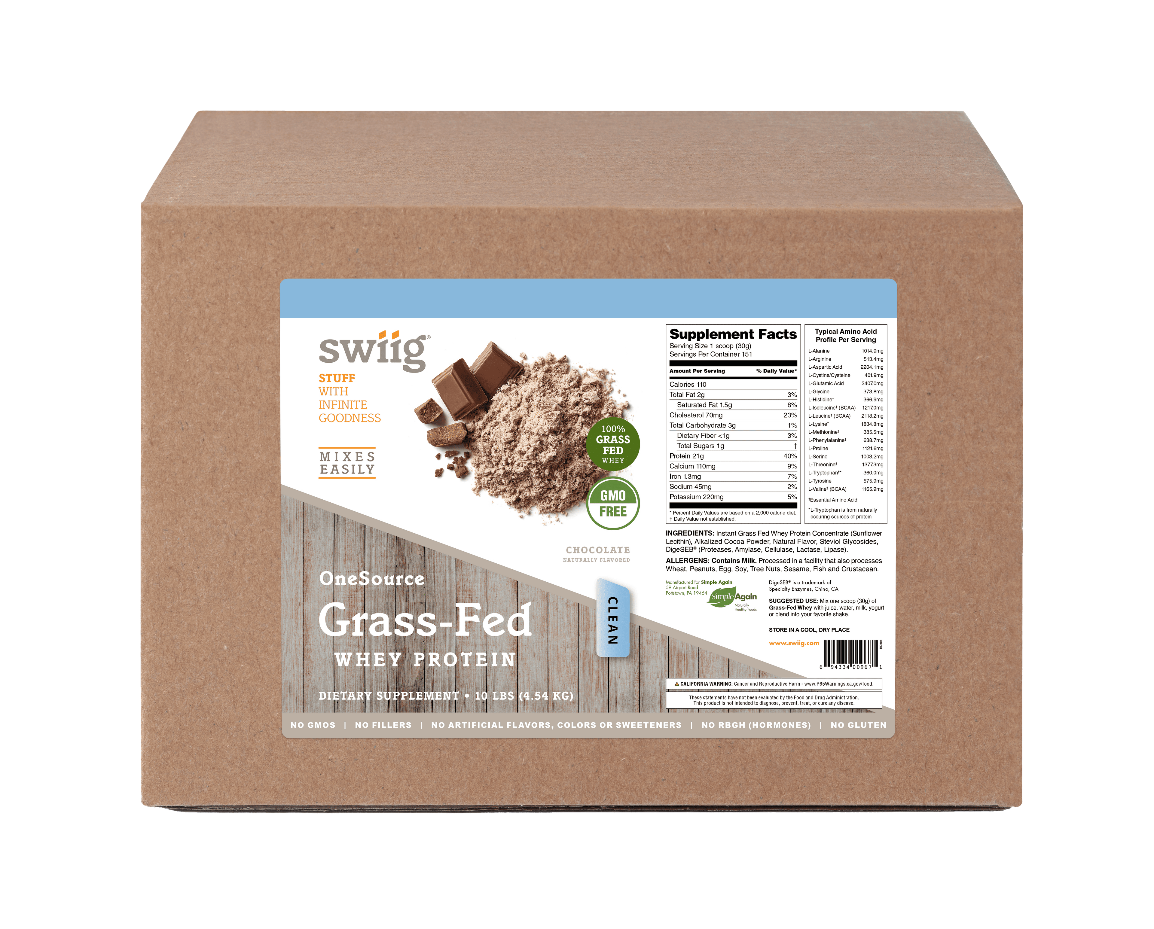 OneSource Grass Fed Whey Chocolate 10lb - swiig