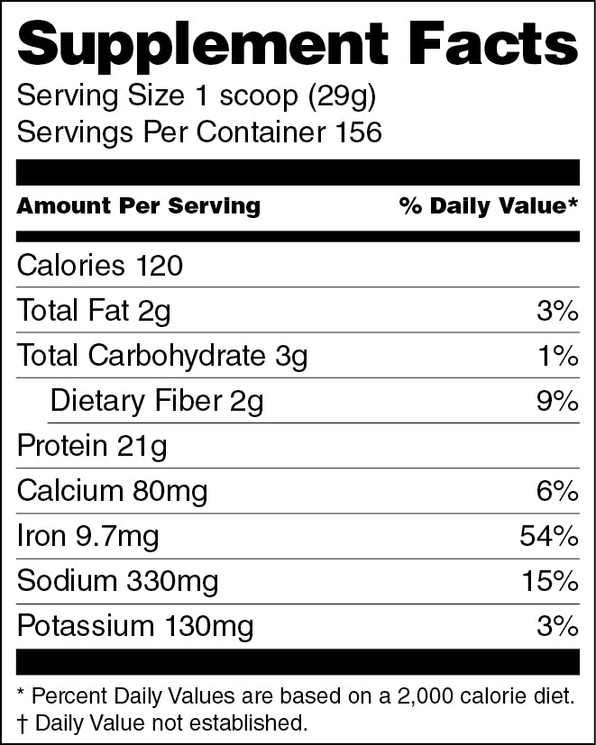 Supplement facts label with nutritional information on a white background