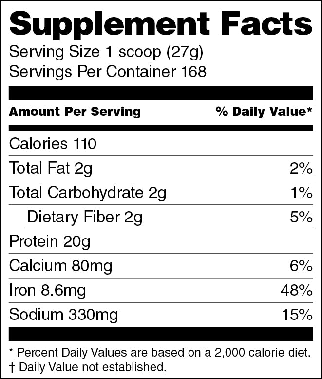 Supplement facts label with nutritional information on a white background