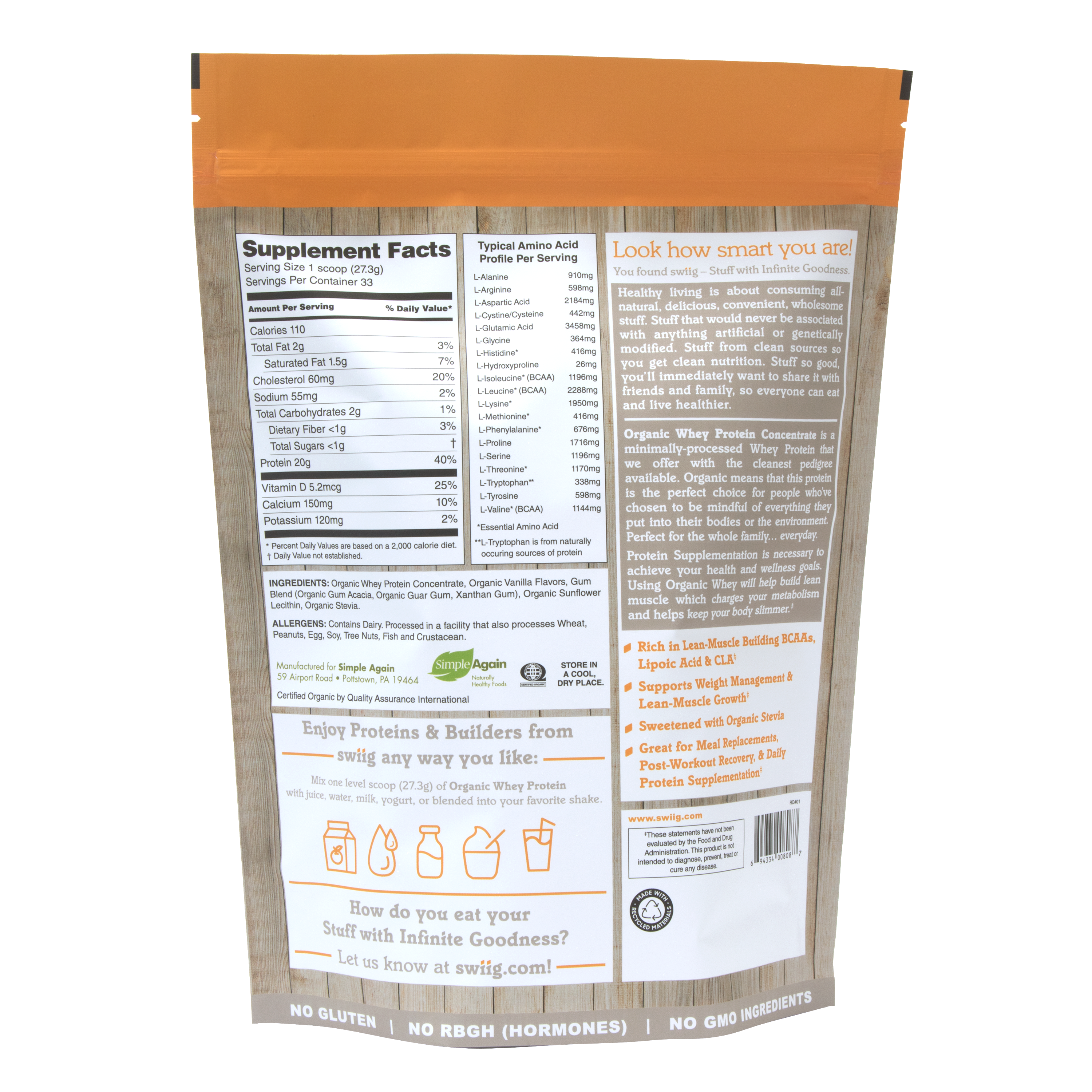 Organic Vanilla Whey Protein Concentrate 2lb