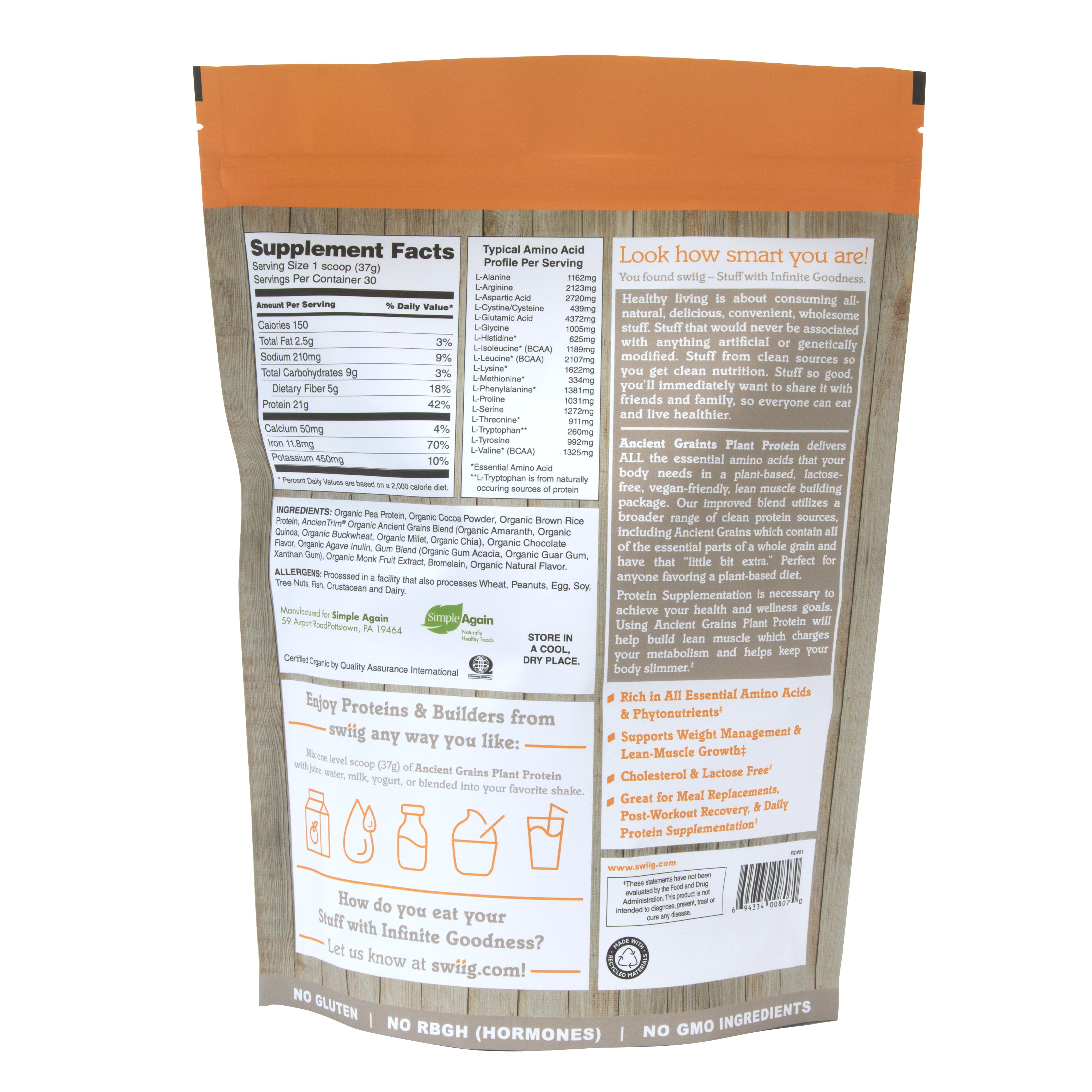 Organic Chocolate Ancient Grains Plant Protein - swiig