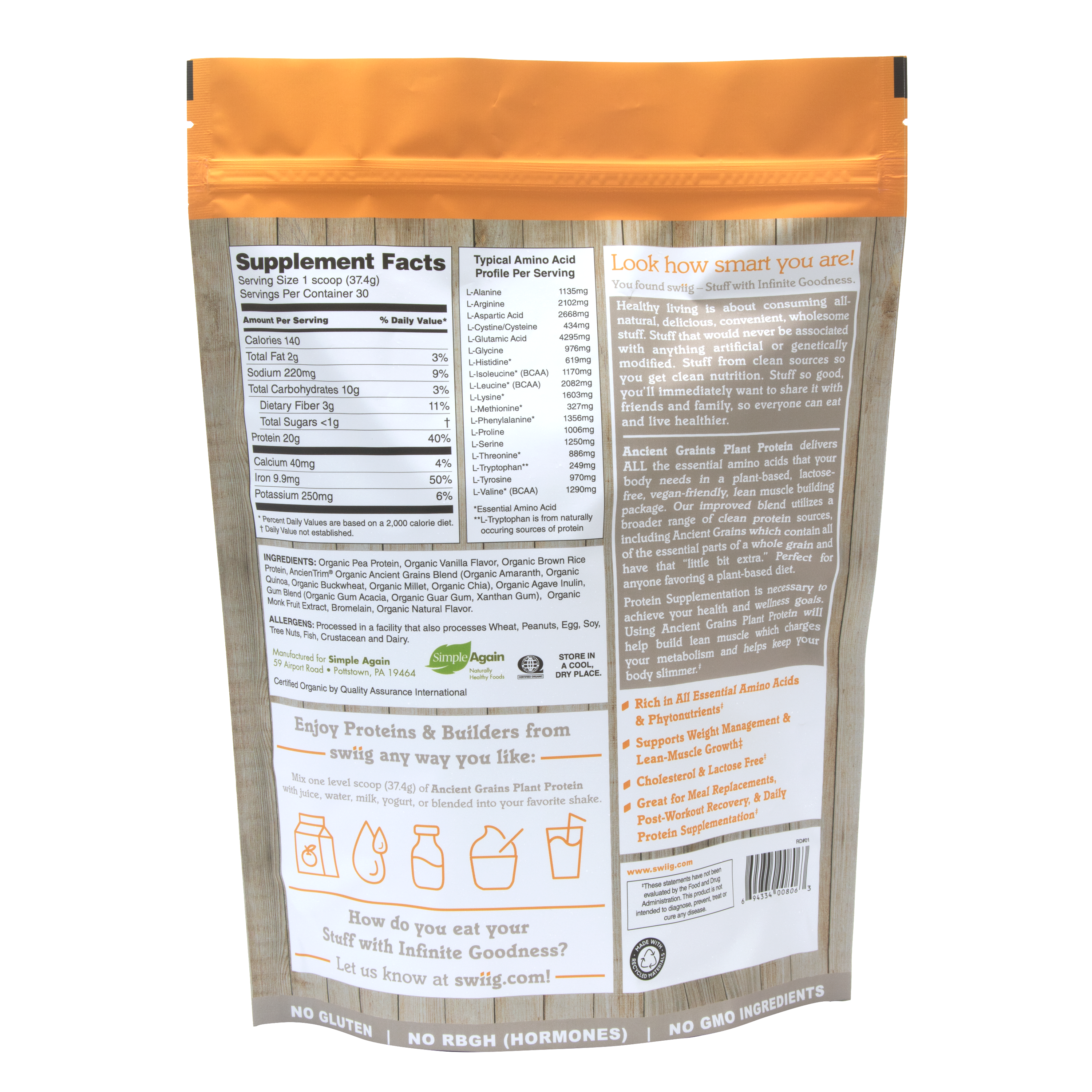 Organic Vanilla Ancient Grains Plant Protein - swiig