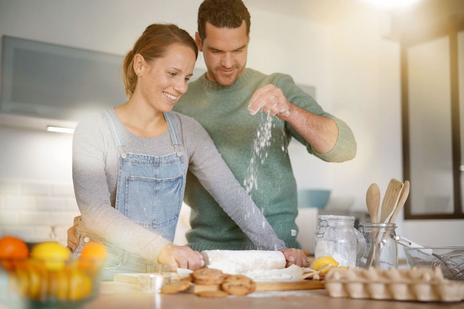 A couple trying recipes using freeze-dried fruits.