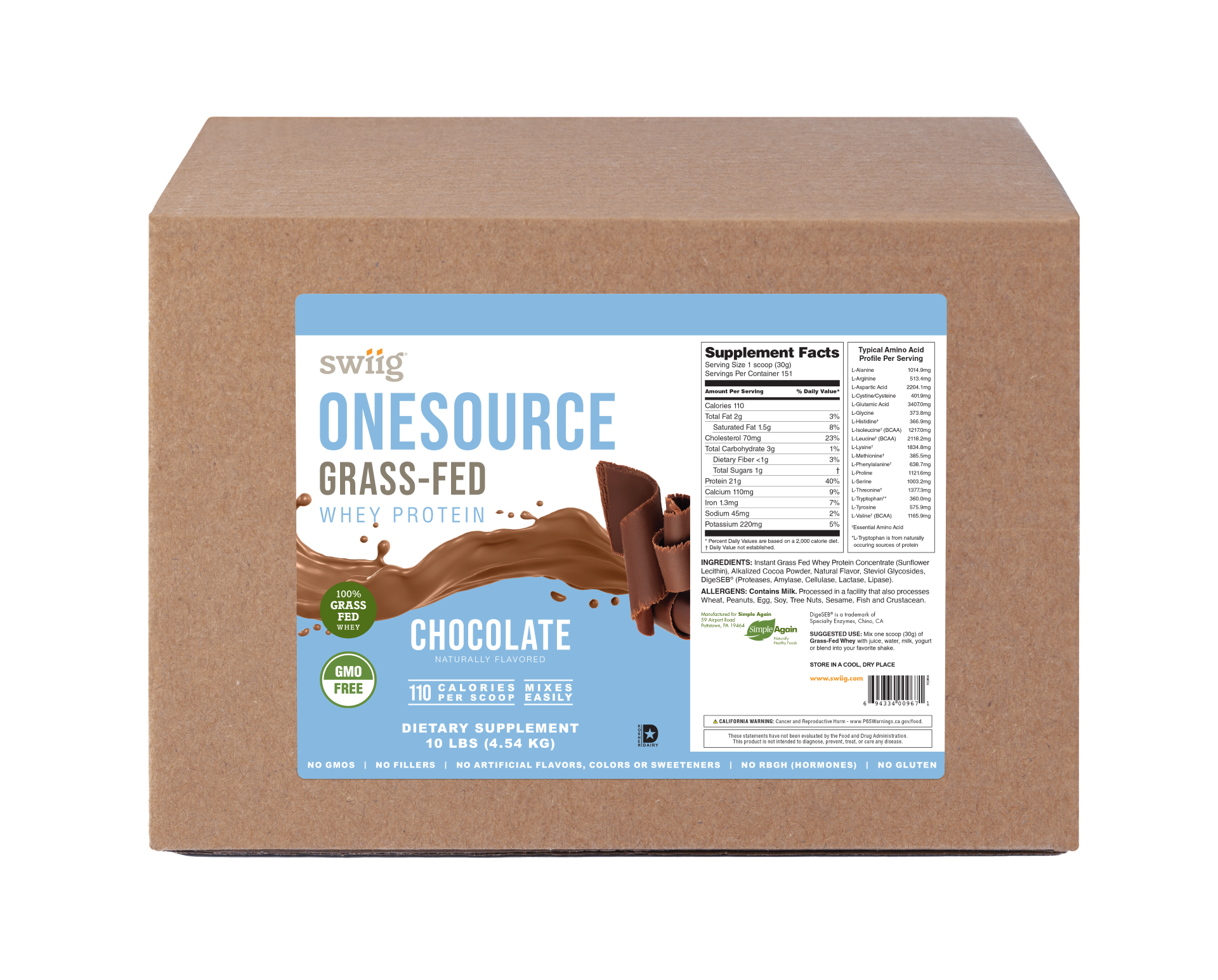 OneSource Grass Fed Whey Chocolate 10lb - swiig