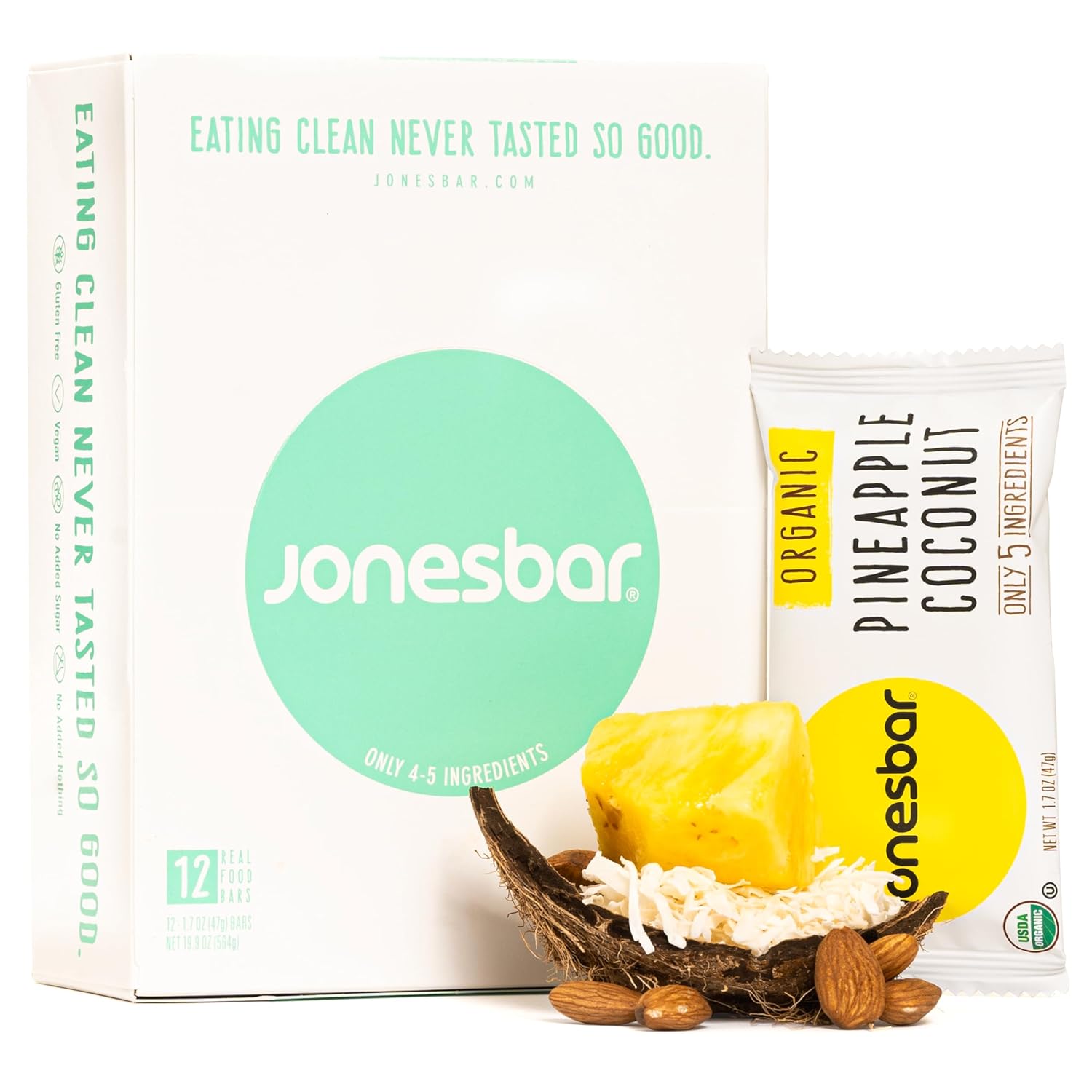 Jones Bar Organic Pineapple &amp; Coconut - 12ct - swiig