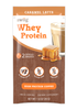 swiig Whey Protein package for caramel latte flavor on a white background