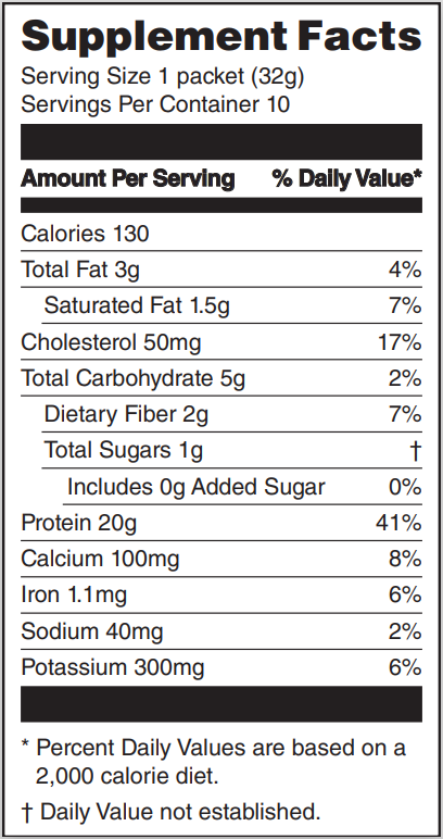Chocolate Peanut Butter protein powder single serve supplement facts