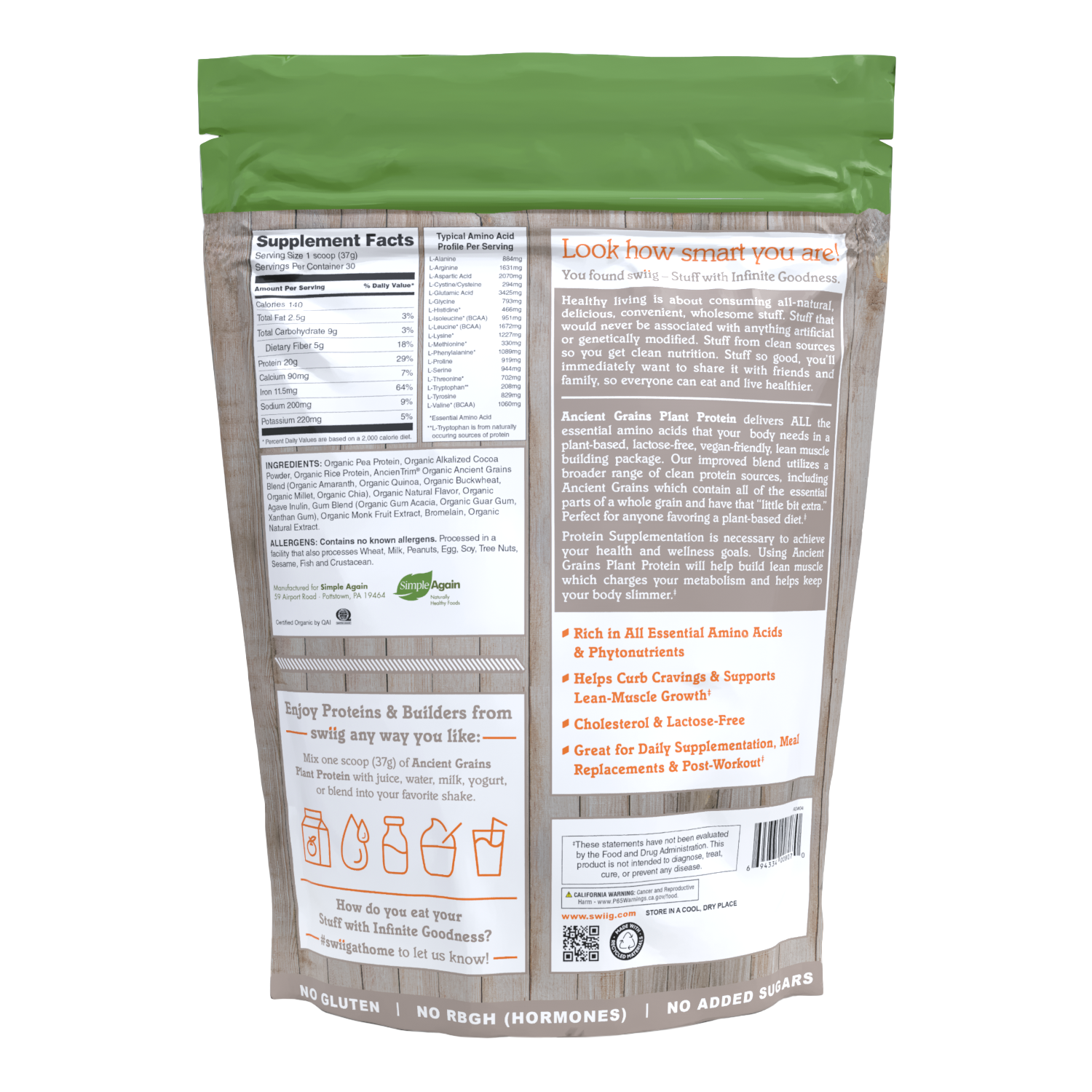 Organic Chocolate Ancient Grains Plant Protein - swiig