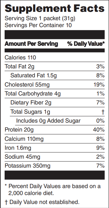 Chocolate Whey Protein powder supplement Facts