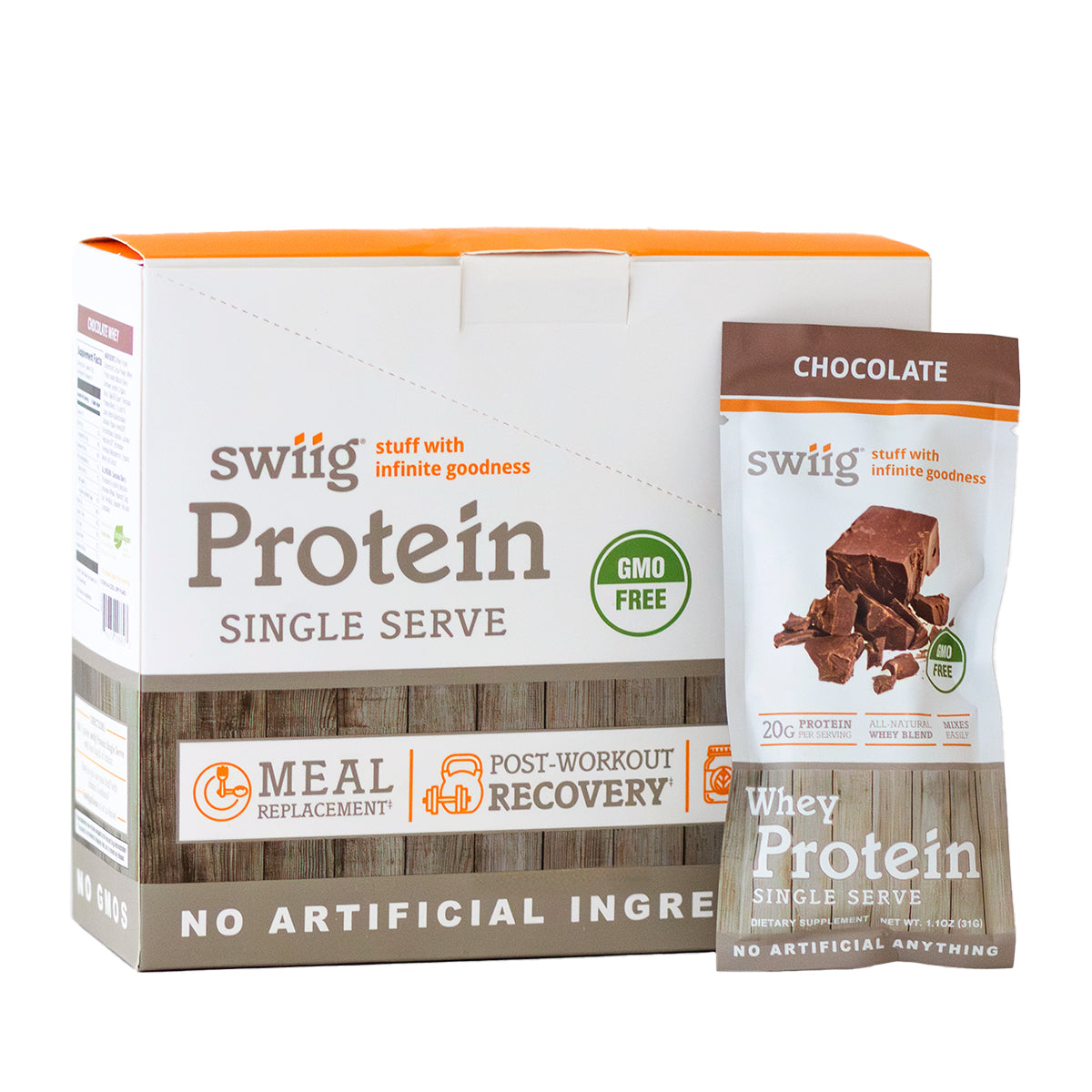 Chocolate Whey Protein powder single serve packets