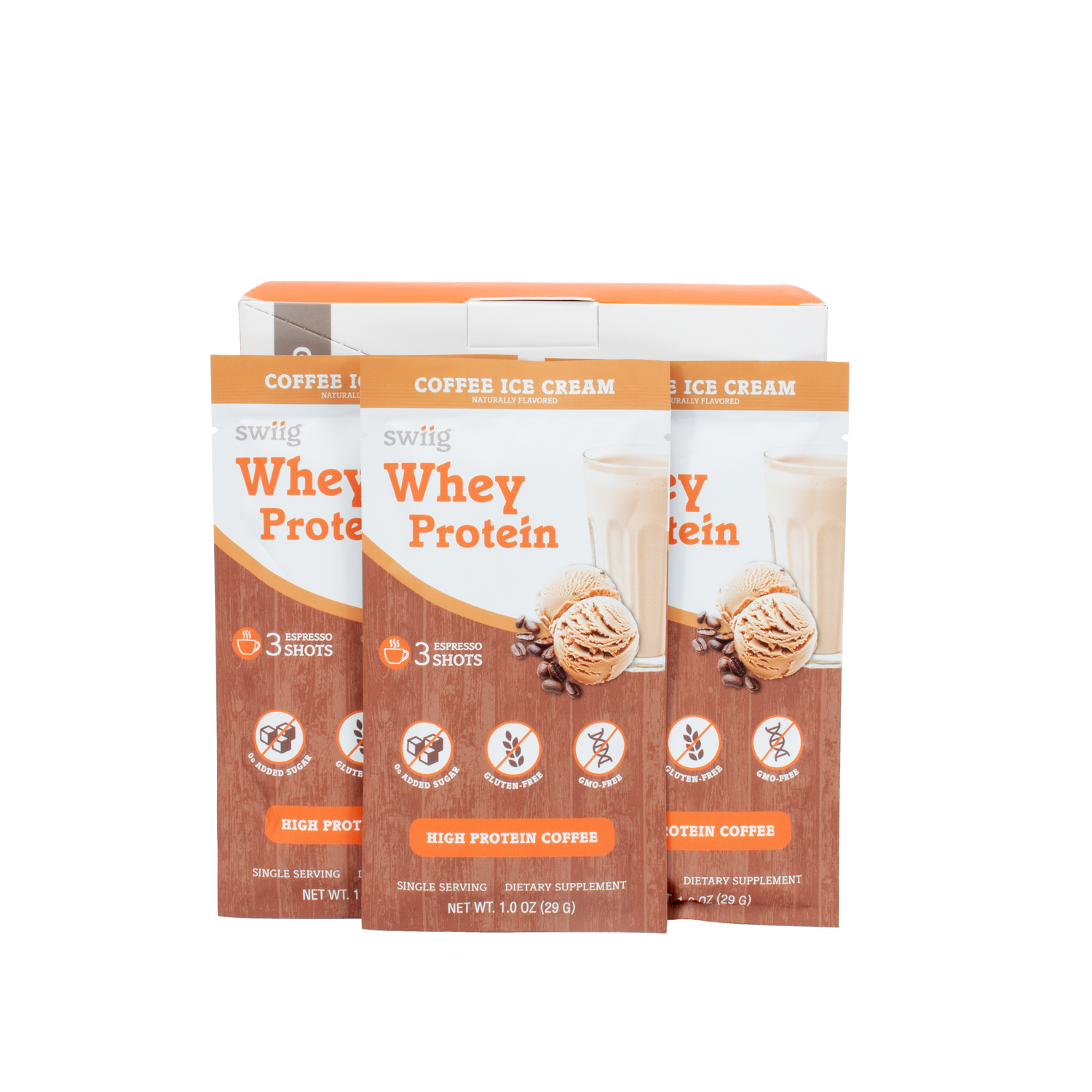 swiig Whey Protein packaging on a white background