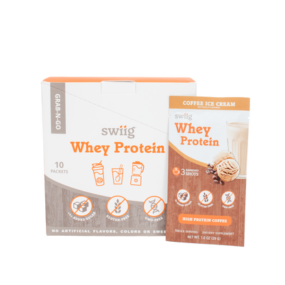 swiig whey protein packaging on a white background