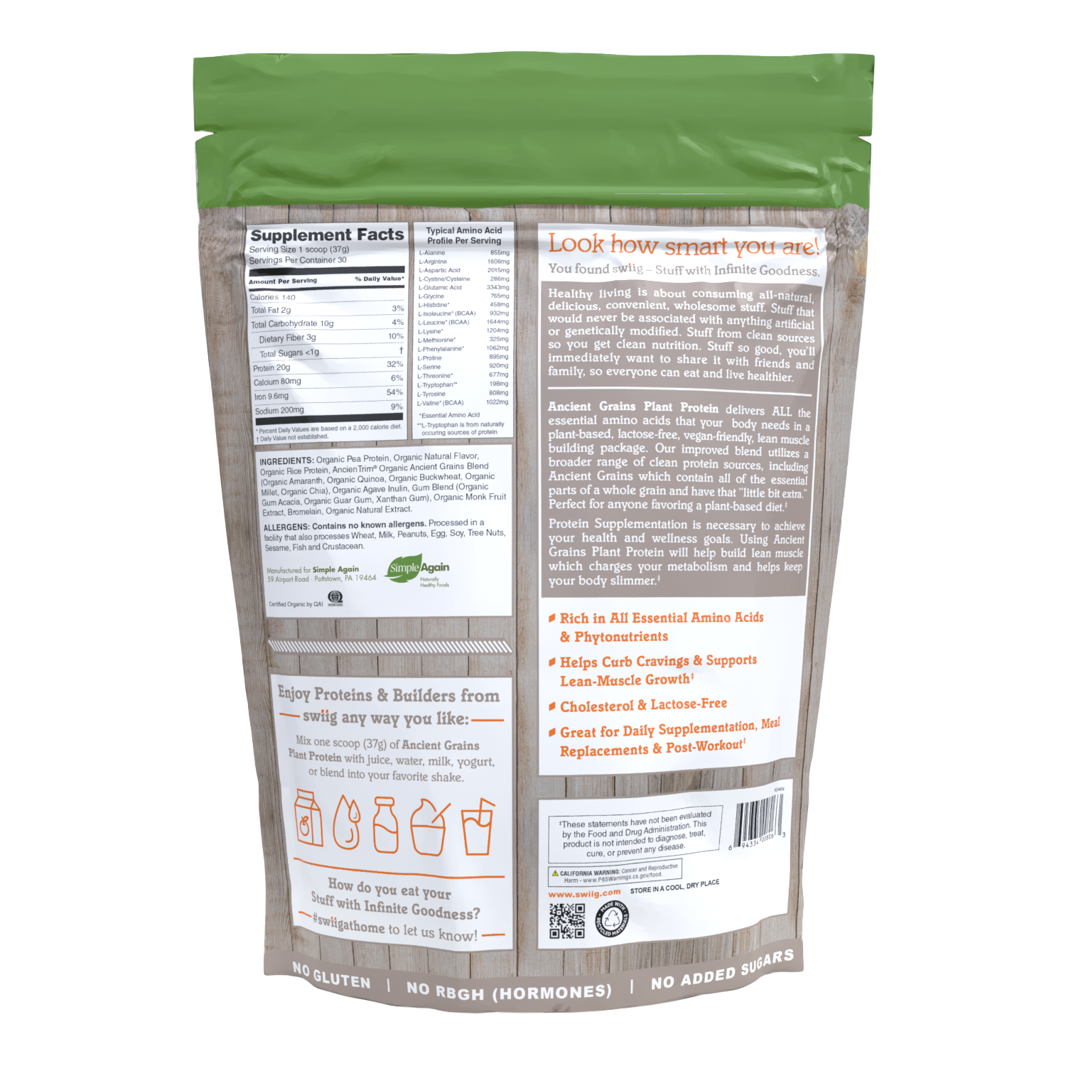 Organic Vanilla Ancient Grains Plant Protein - swiig