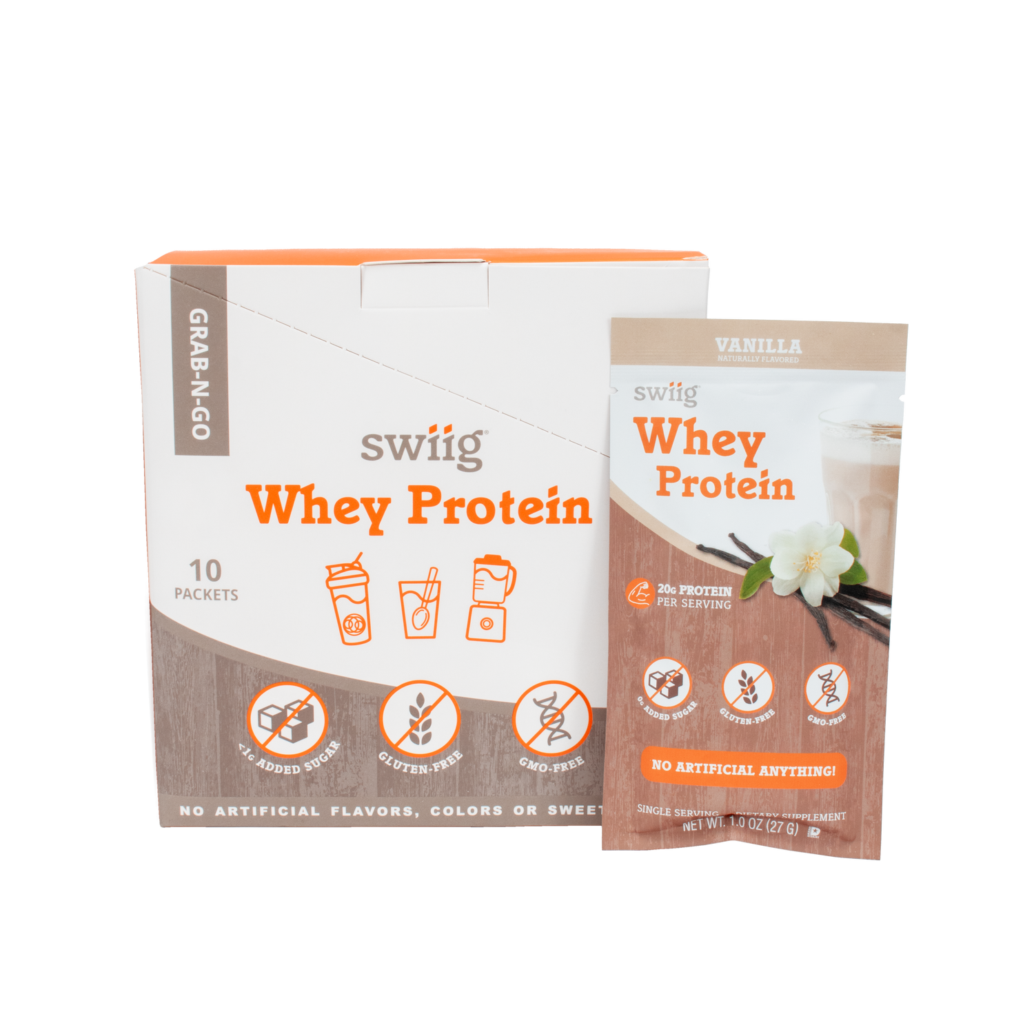 swiig Whey Protein packaging on a white background