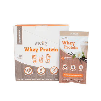swiig Whey Protein packaging on a white background