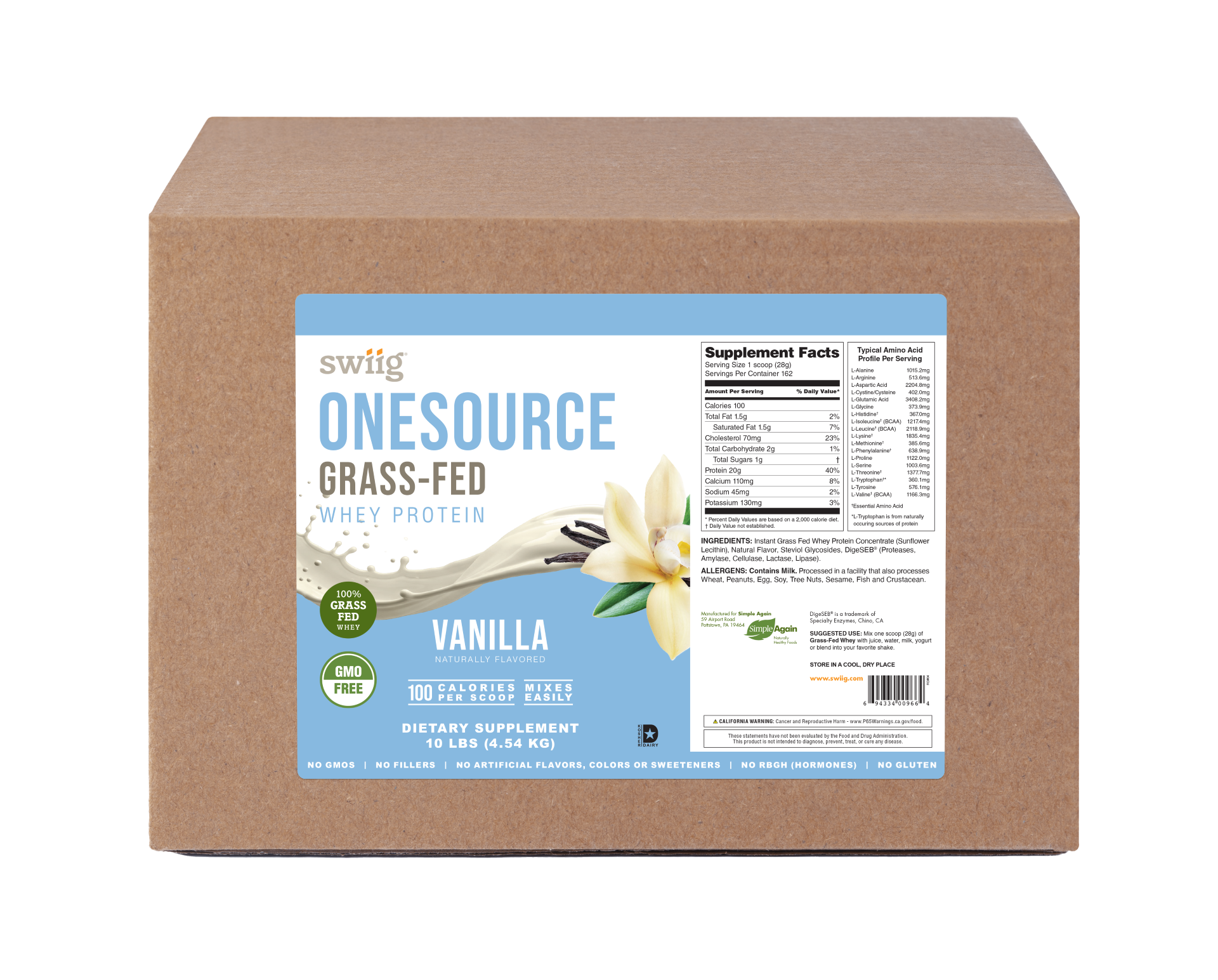 OneSource Grass Fed Whey Vanilla 10lb - swiig