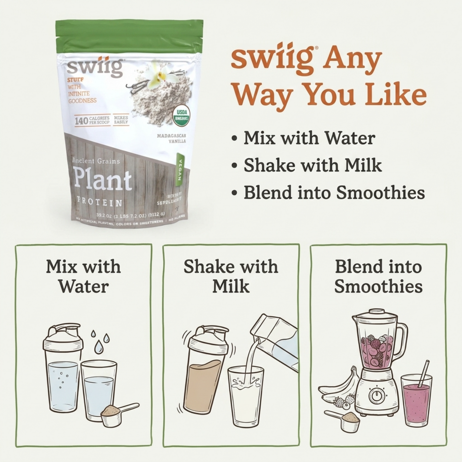 Organic Vanilla Ancient Grains Plant Protein - swiig