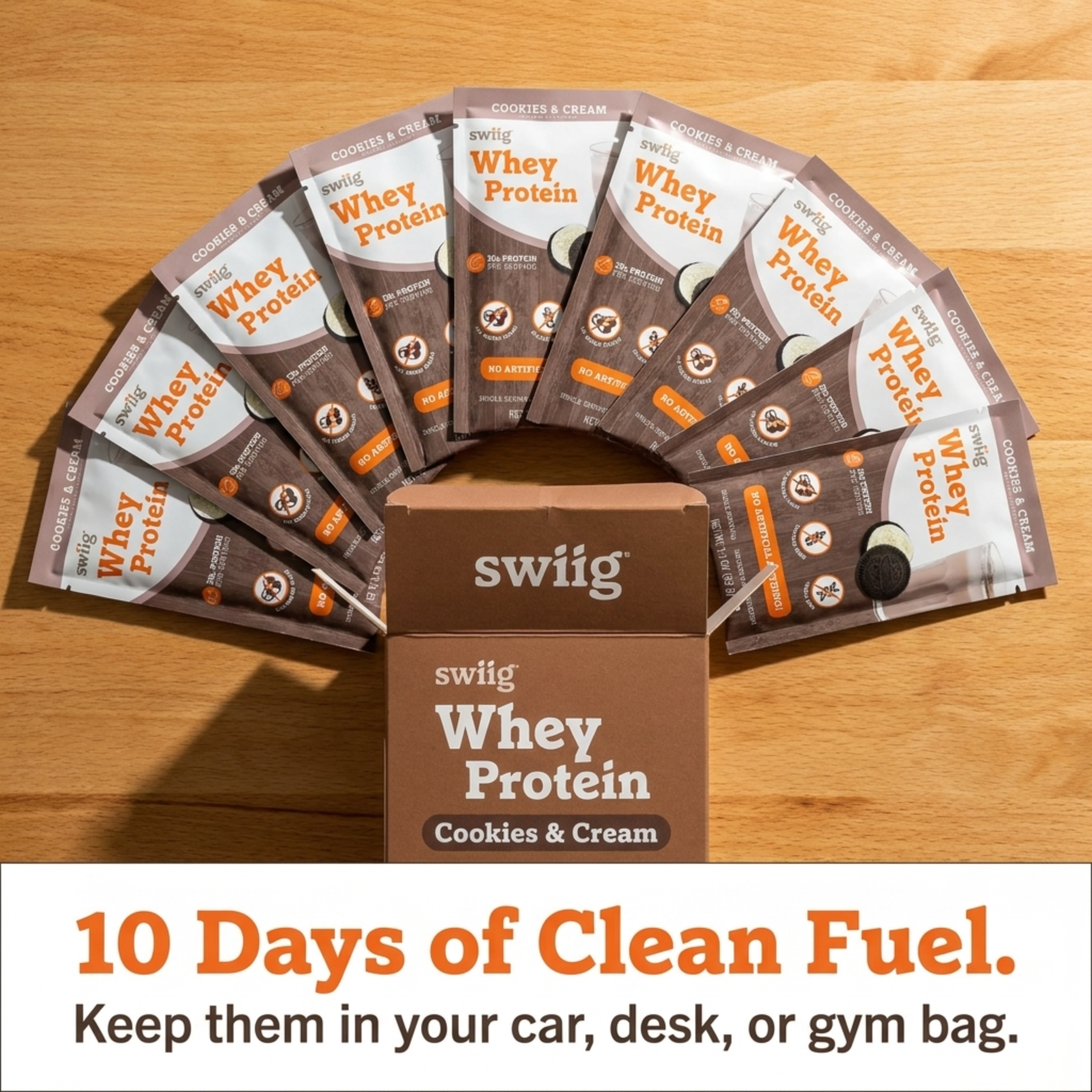 swiig Single Serve Whey Cookies &amp; Cream 10pk - swiig