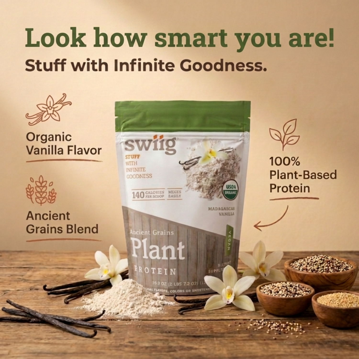 Organic Vanilla Ancient Grains Plant Protein - swiig