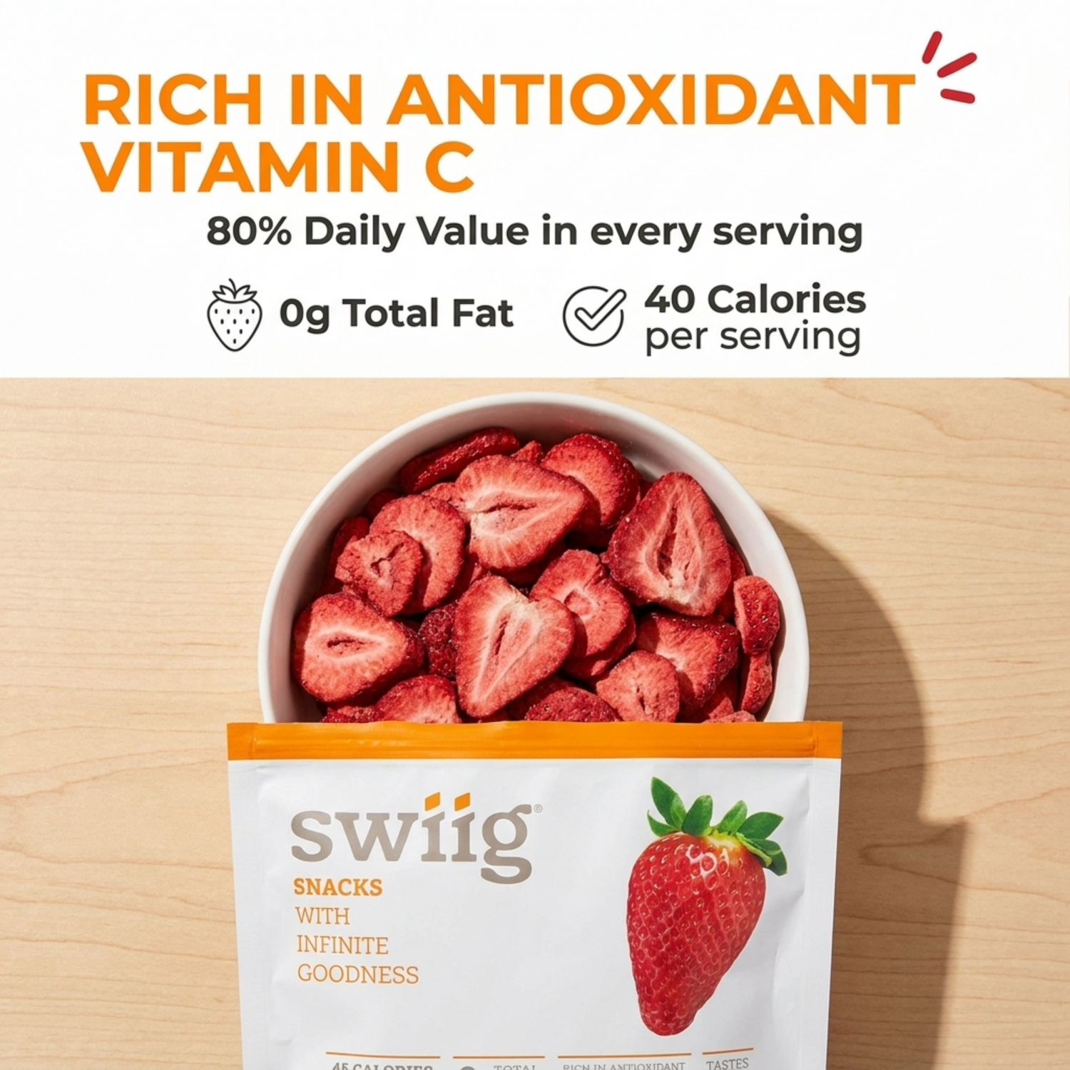 Freeze-Dried, Diced Strawberries 205g - swiig