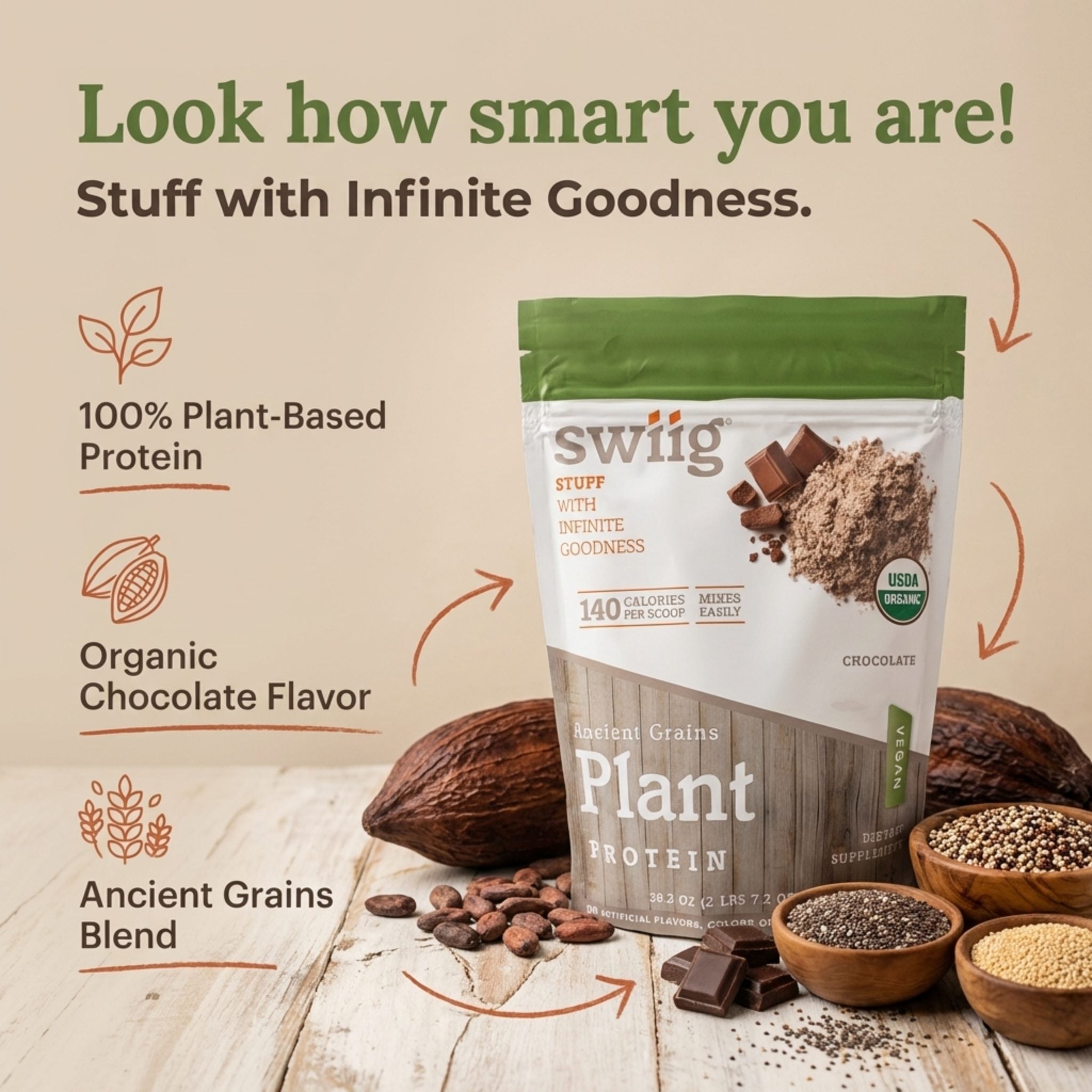 Organic Chocolate Ancient Grains Plant Protein