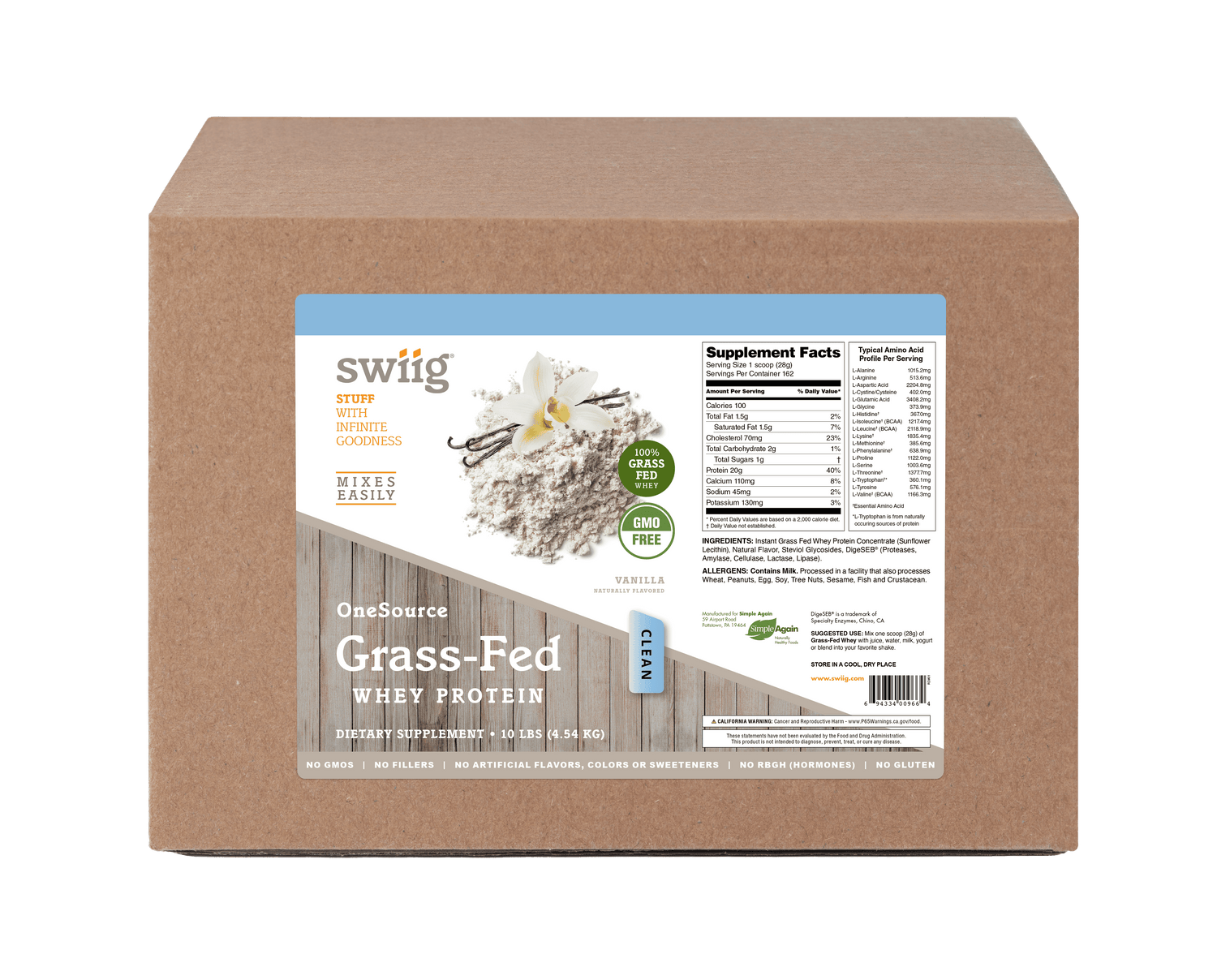 OneSource Grass Fed Whey Vanilla 10lb - swiig