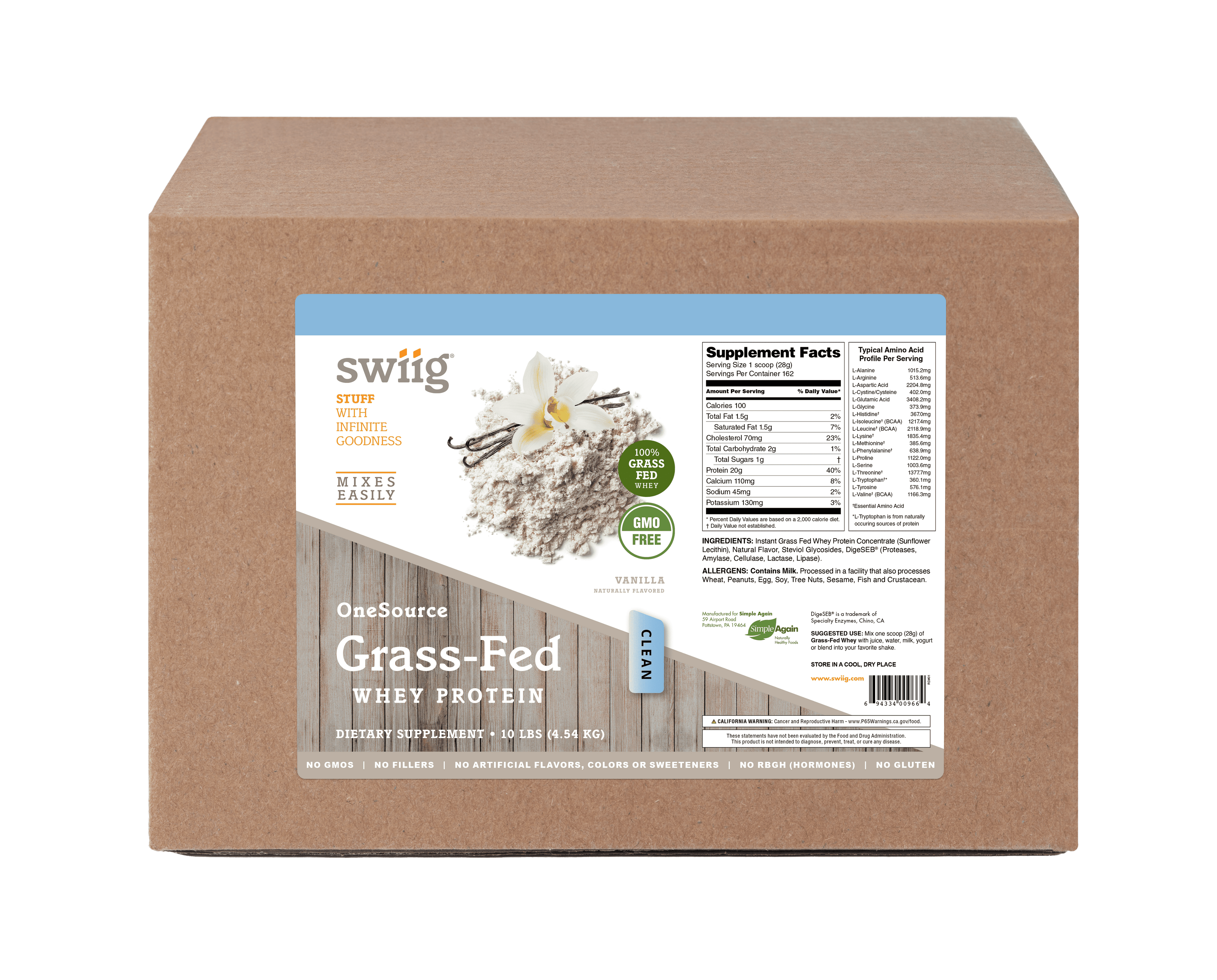 OneSource Grass Fed Whey Vanilla 10lb - swiig